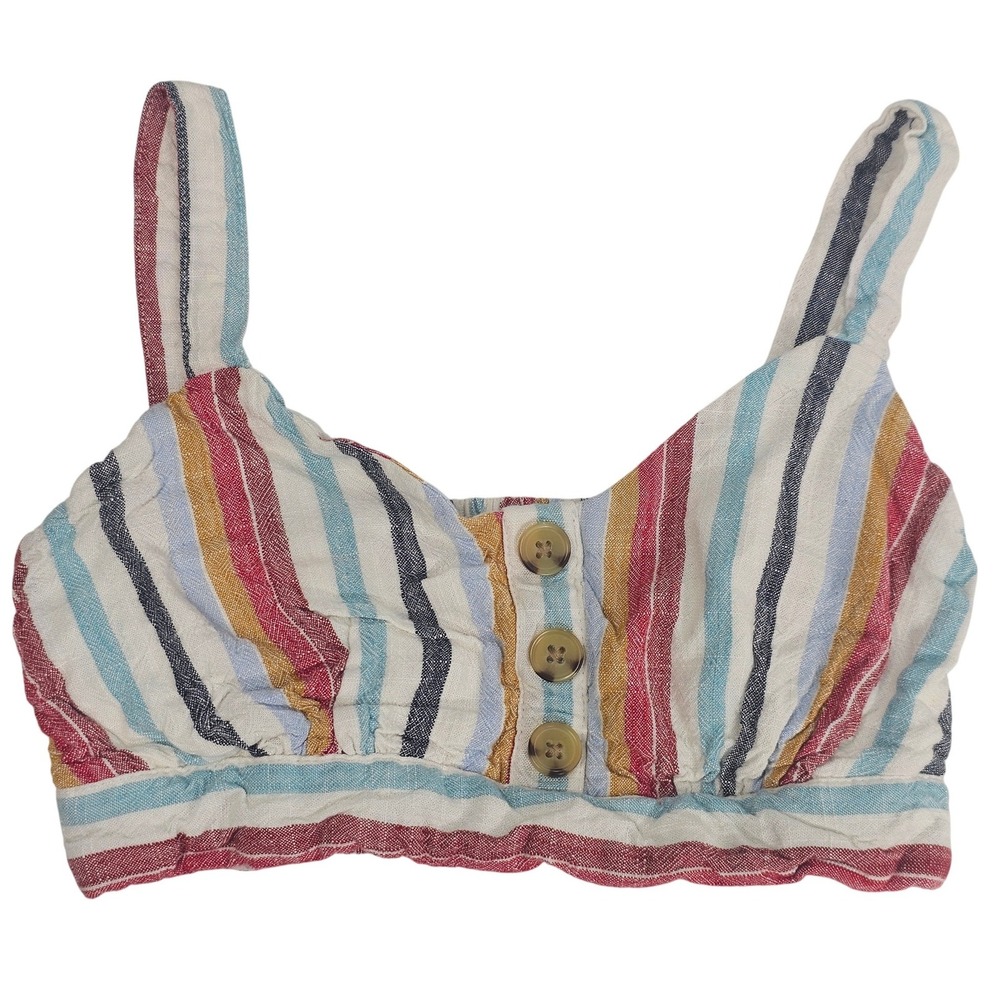 Aeropostale Striped Smocked Crop Top‎ Button Front Tank Top Women's Size S